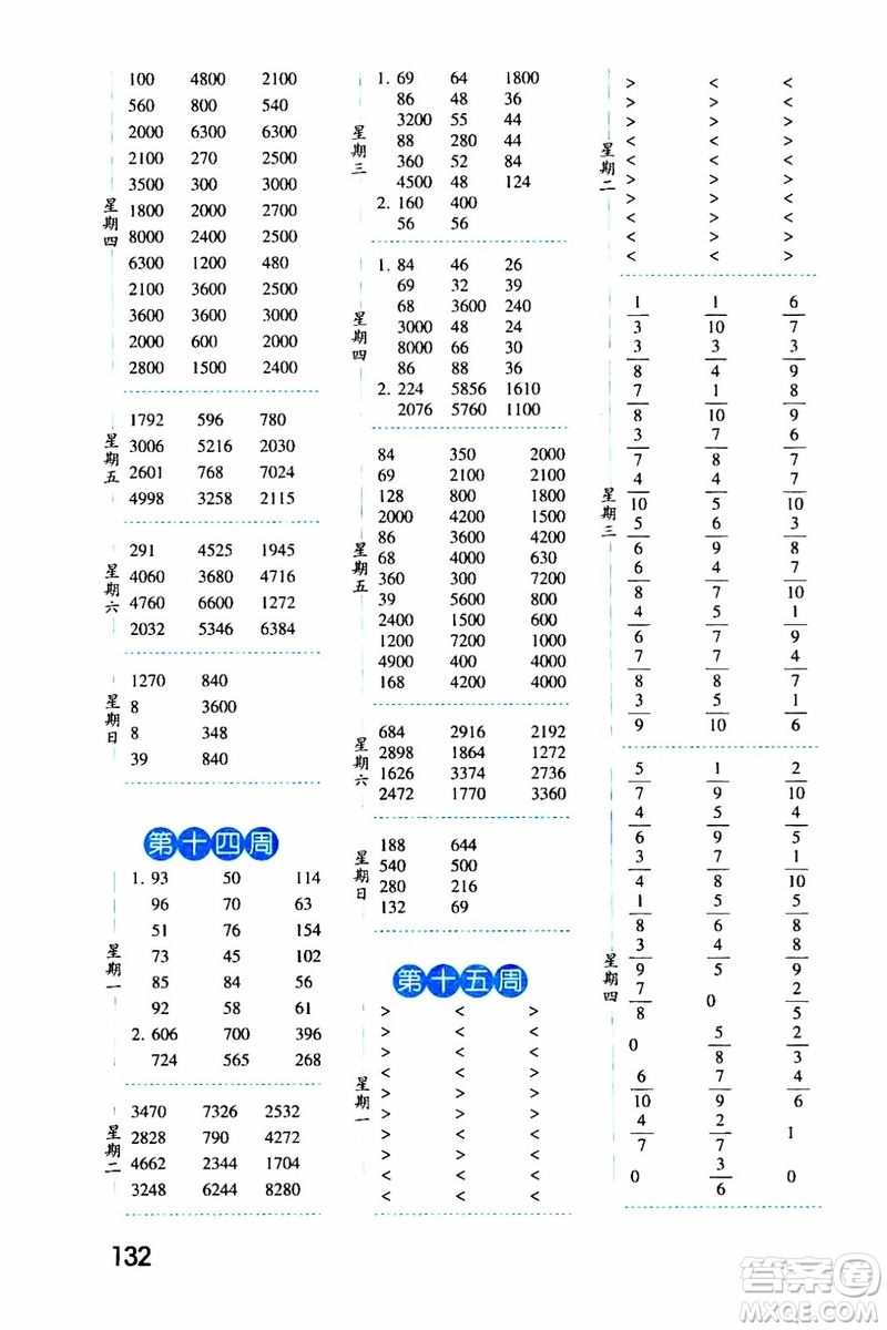 2019秋經(jīng)綸學典口算達人三年級數(shù)學上冊RJ人教版參考答案