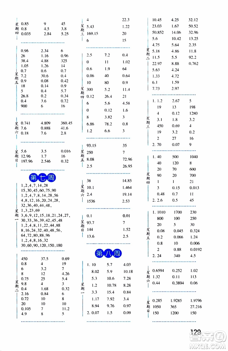 2019秋經(jīng)綸學(xué)典口算達(dá)人五年級(jí)數(shù)學(xué)上冊(cè)BS北師版參考答案