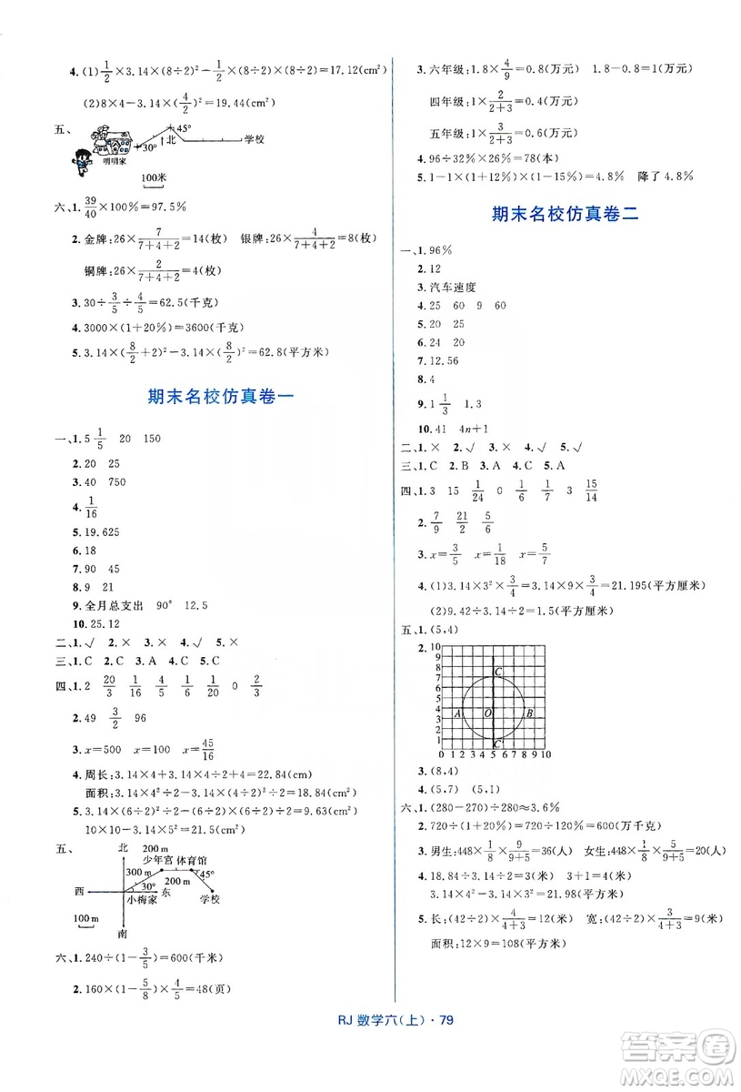 贏在起跑線2019天天100分小學(xué)優(yōu)化測試卷六年級數(shù)學(xué)上冊RJ人教版答案