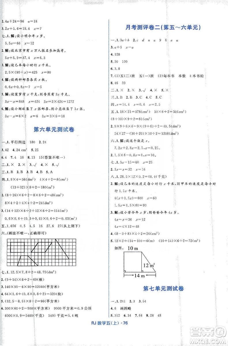 贏在起跑線2019天天100分小學優(yōu)化測試卷五年級數(shù)學上冊RJ人教版答案