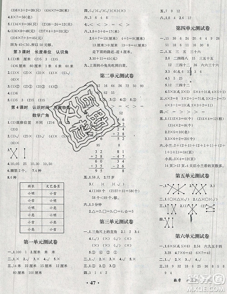 人教版重慶專版2019年勝券在握同步解析與測(cè)評(píng)二年級(jí)數(shù)學(xué)上冊(cè)答案