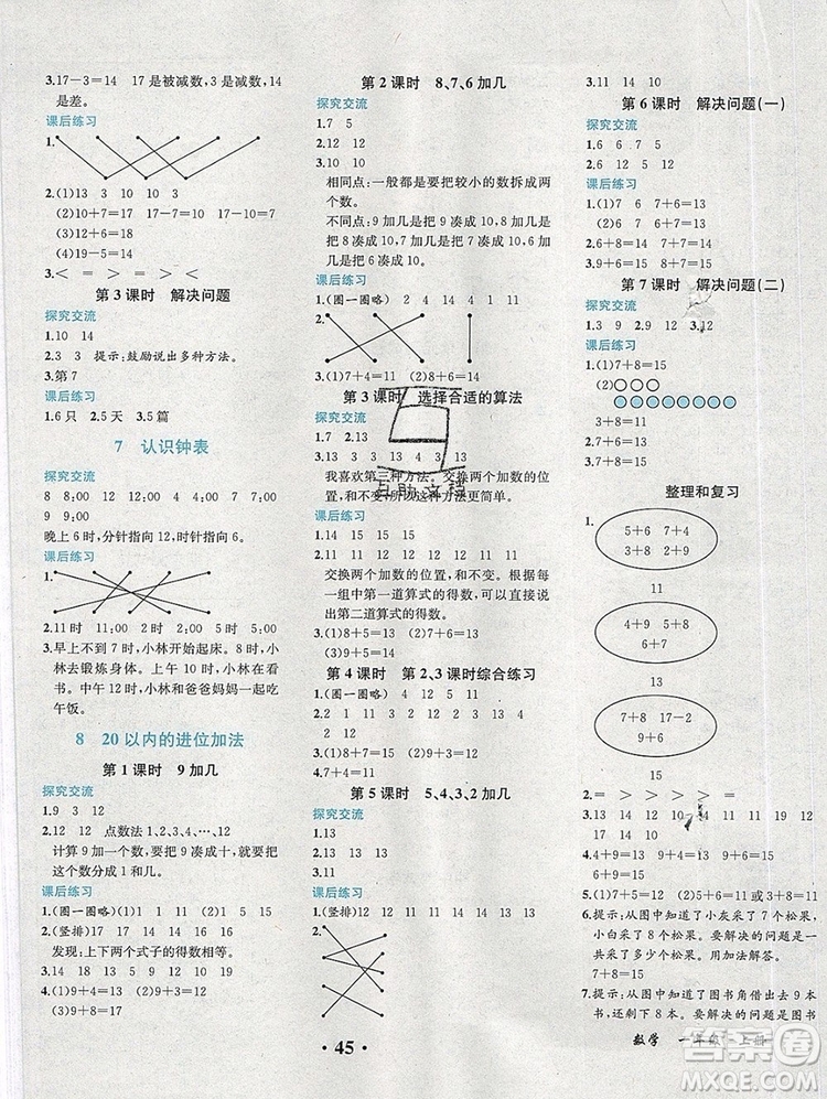 勝券在握同步解析與測(cè)評(píng)一年級(jí)數(shù)學(xué)上冊(cè)人教版重慶專版2019年秋新版參考答案