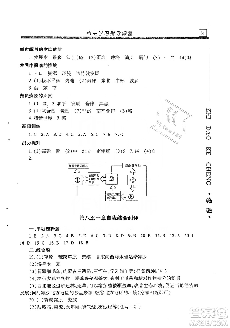 明天出版社2019自主學習指導課程八年級地理全一冊人教版答案