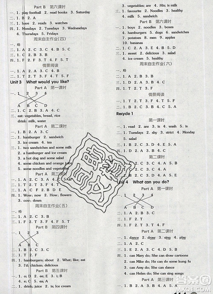 全品學(xué)練考五年級(jí)英語(yǔ)上冊(cè)人教版三起2019年新版答案