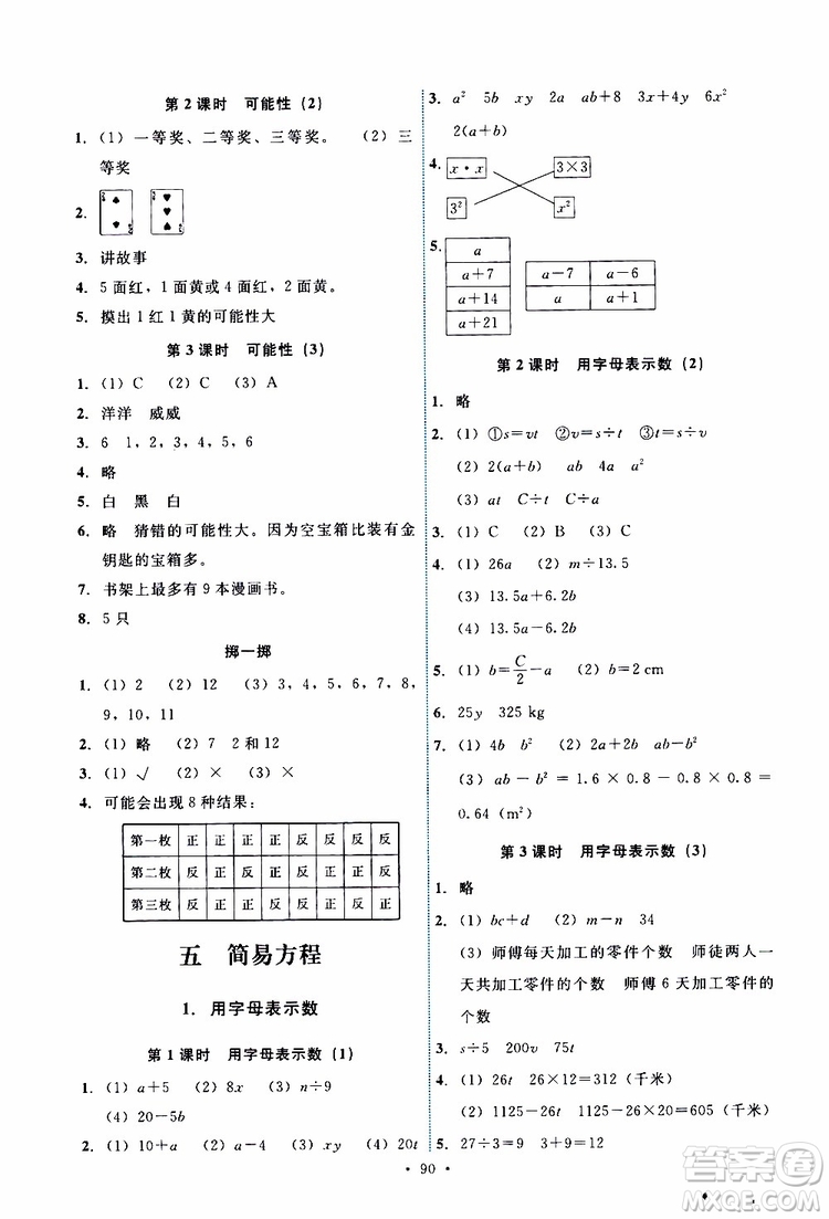 2019年能力培養(yǎng)與測(cè)試數(shù)學(xué)五年級(jí)上冊(cè)人教版參考答案