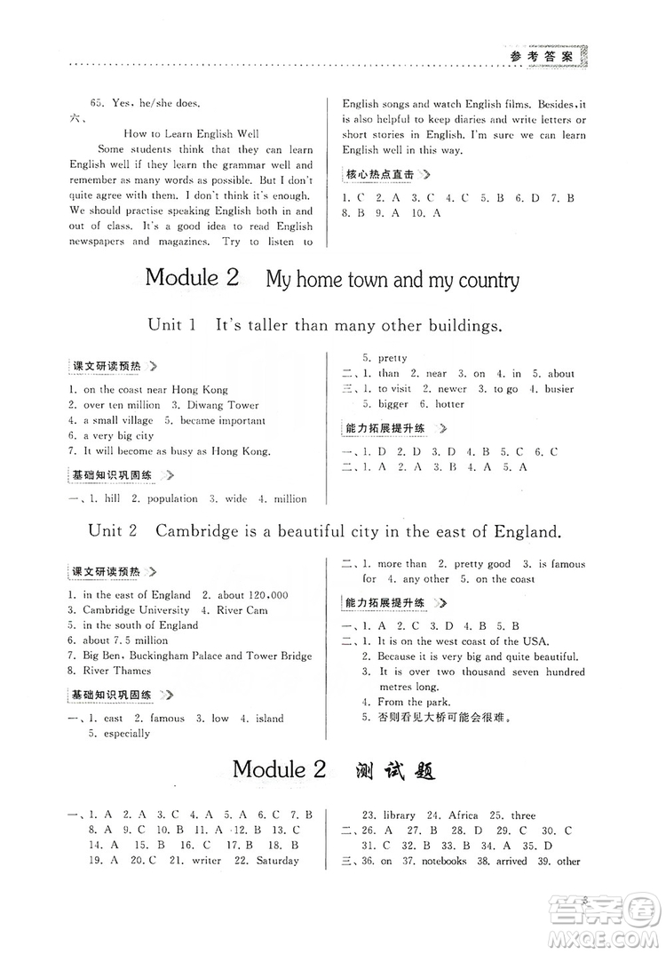 山東人民出版社2019導(dǎo)學(xué)與訓(xùn)練八年級(jí)英語上冊(cè)人教版答案