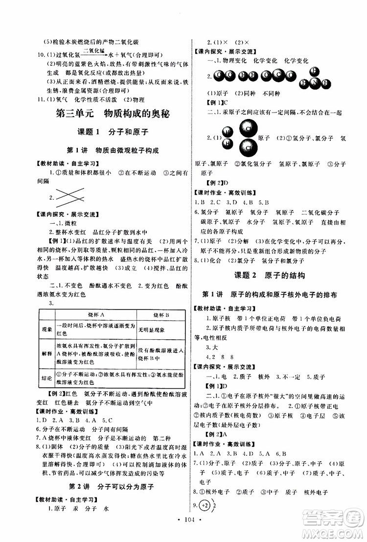 2019年能力培養(yǎng)與測(cè)試化學(xué)九年級(jí)上冊(cè)人教版參考答案