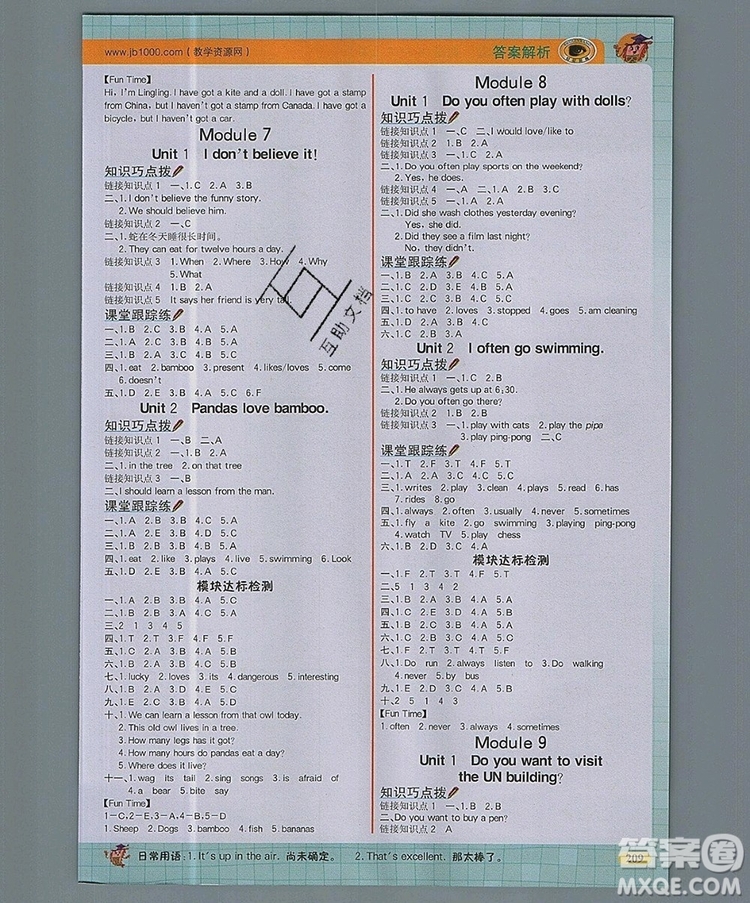 2020年新版世紀金榜金榜大講堂六年級英語上冊外研版答案