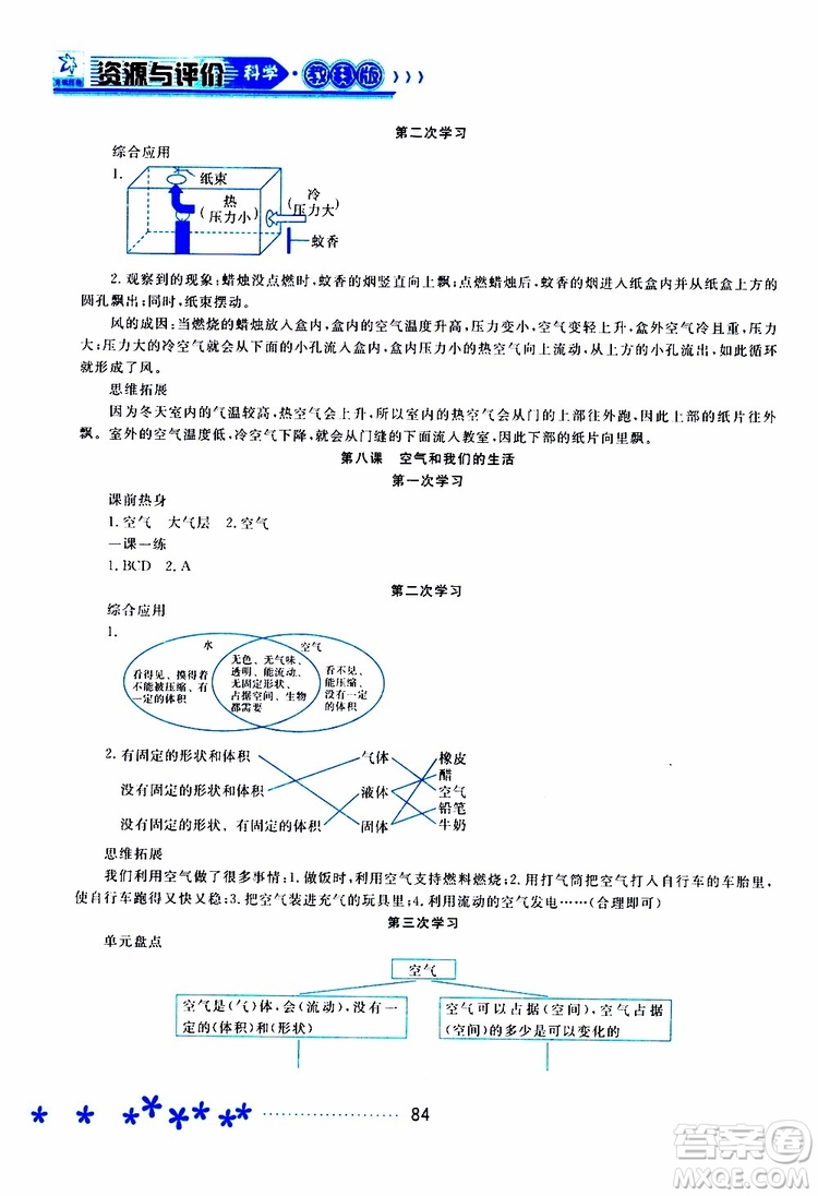 2019年資源與評價科學(xué)三年級上冊教科版參考答案