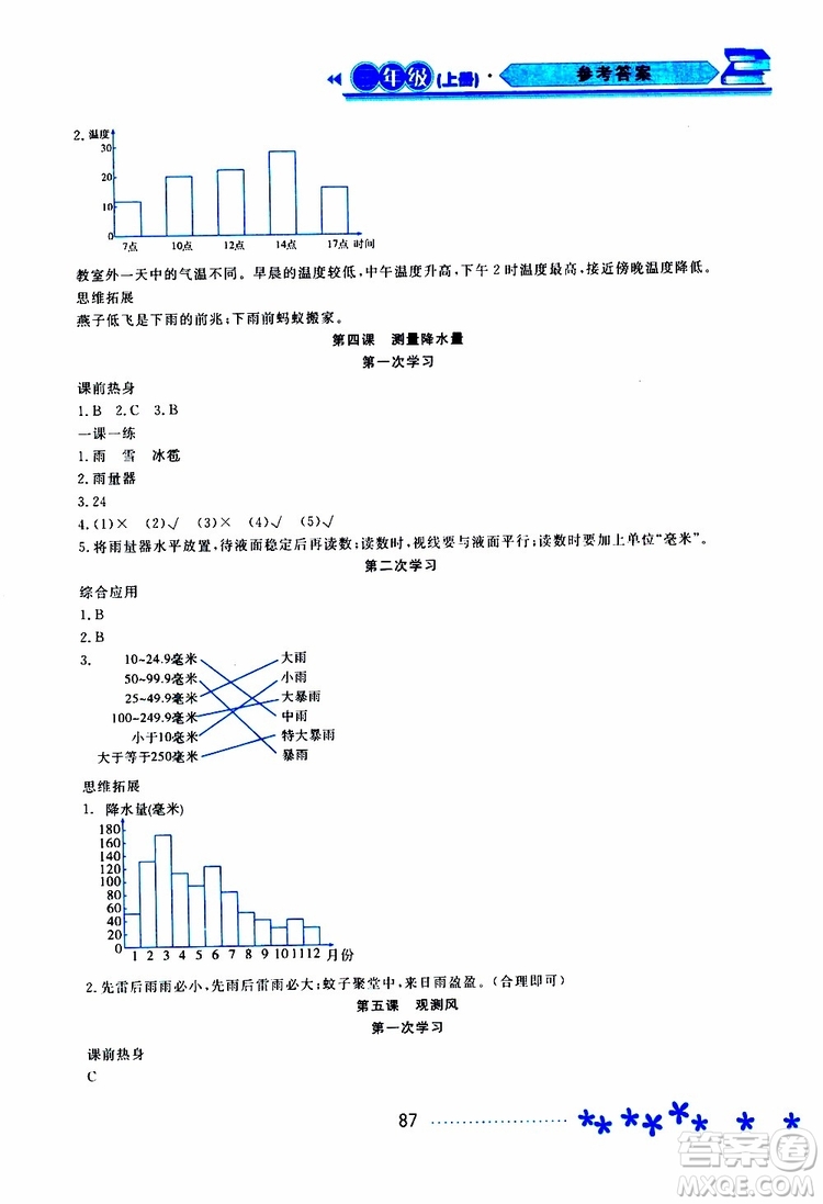 2019年資源與評價科學(xué)三年級上冊教科版參考答案