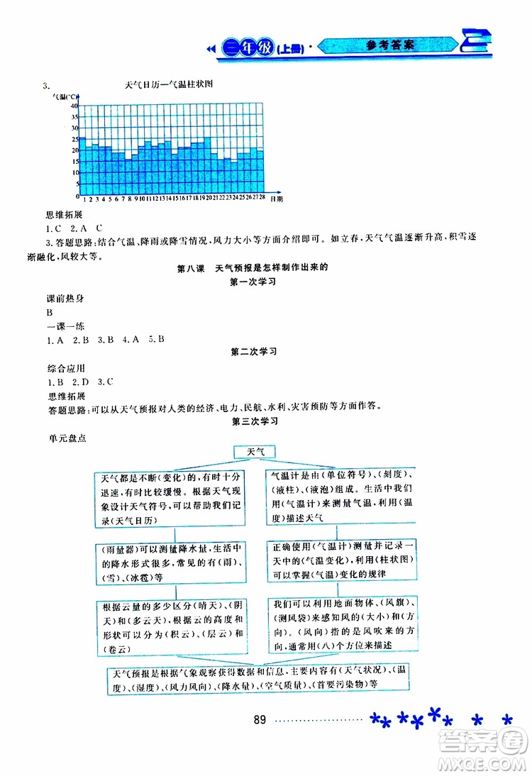 2019年資源與評價科學(xué)三年級上冊教科版參考答案