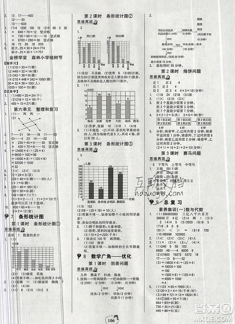 世紀金榜金榜小博士四年級數(shù)學(xué)上冊人教版2020年新版答案