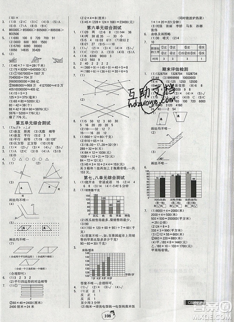 世紀金榜金榜小博士四年級數(shù)學(xué)上冊人教版2020年新版答案