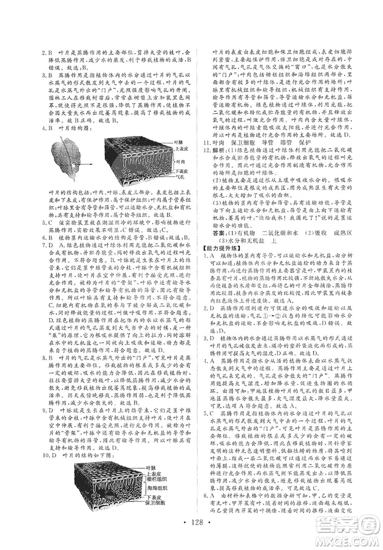 2019海南出版社新課程同步練習(xí)冊(cè)生物學(xué)七年級(jí)上冊(cè)北師大版答案