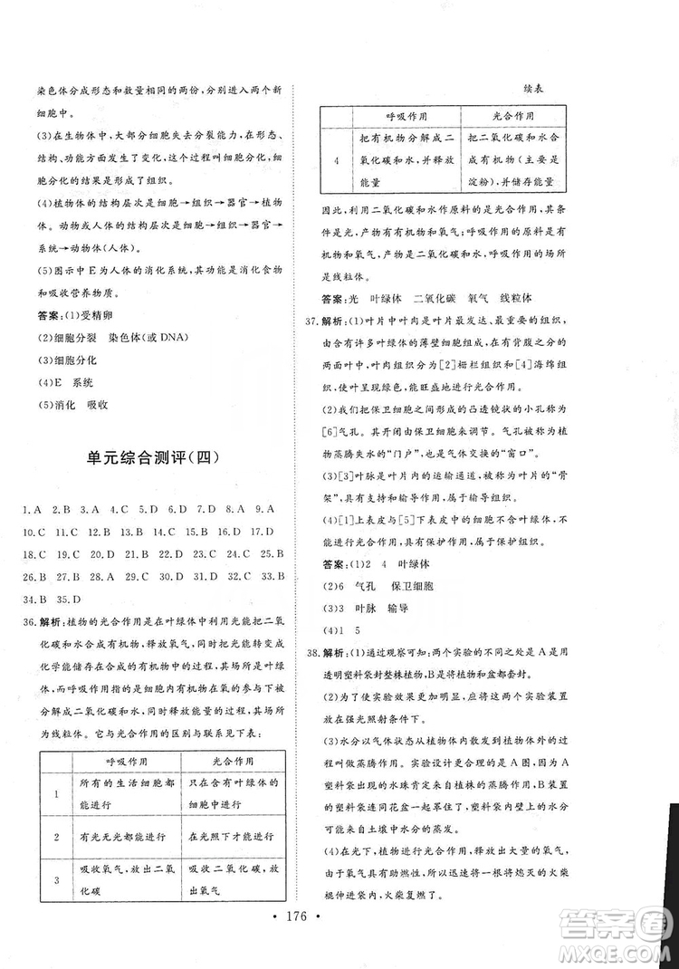 2019海南出版社新課程同步練習(xí)冊(cè)生物學(xué)七年級(jí)上冊(cè)北師大版答案