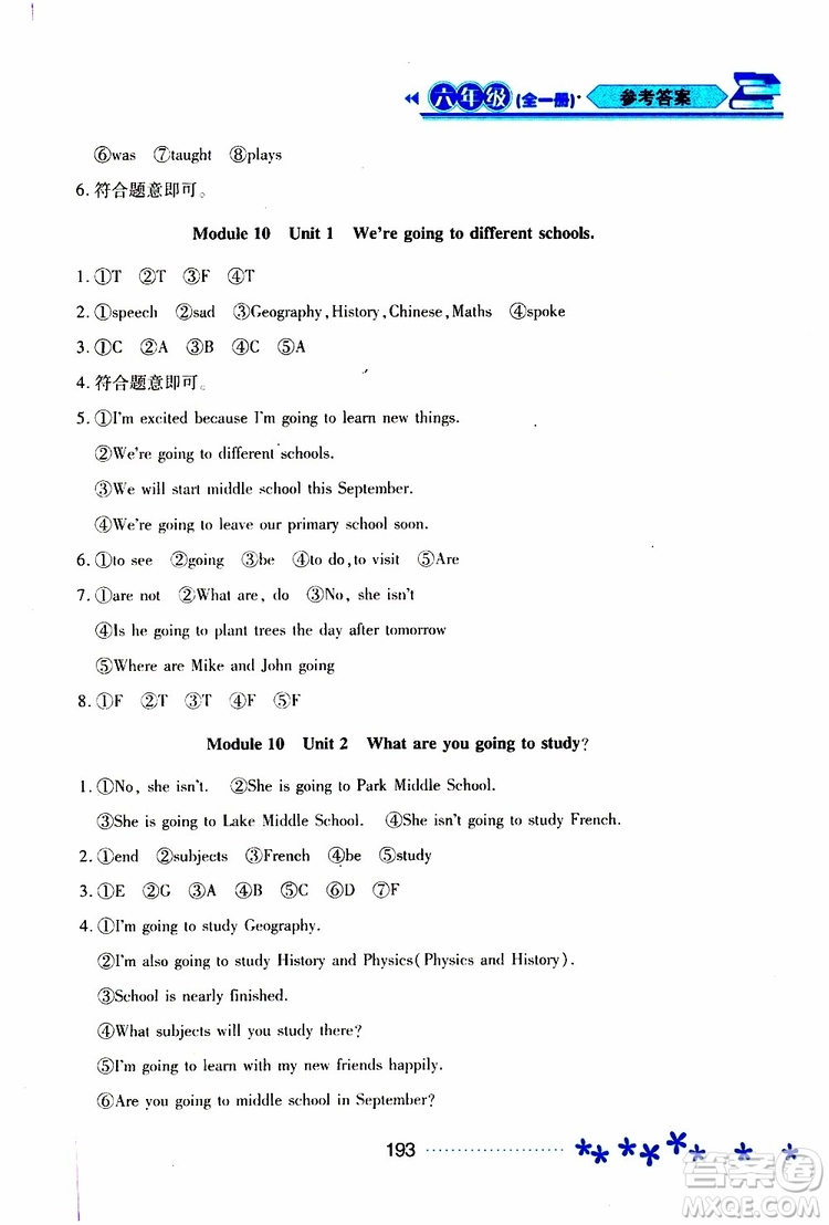 黑龍江教育出版社2019年資源與評(píng)價(jià)英語(yǔ)六年級(jí)全一冊(cè)外研版B版參考答案