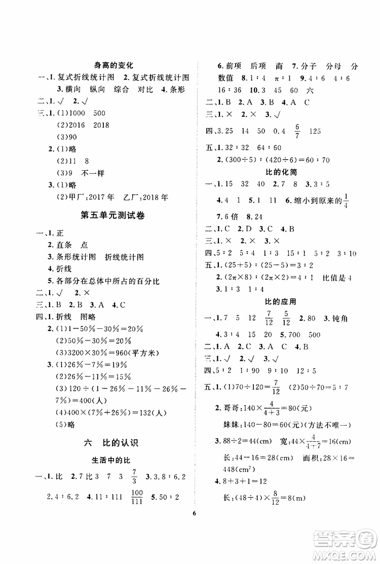 大連理工大學(xué)出版社2019年學(xué)案數(shù)學(xué)六年級(jí)上冊(cè)北師版第二版參考答案