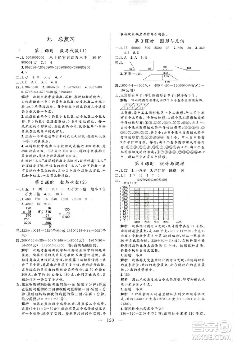 陽光出版社2019快樂練習作業(yè)本數(shù)學四年級上冊人教版答案