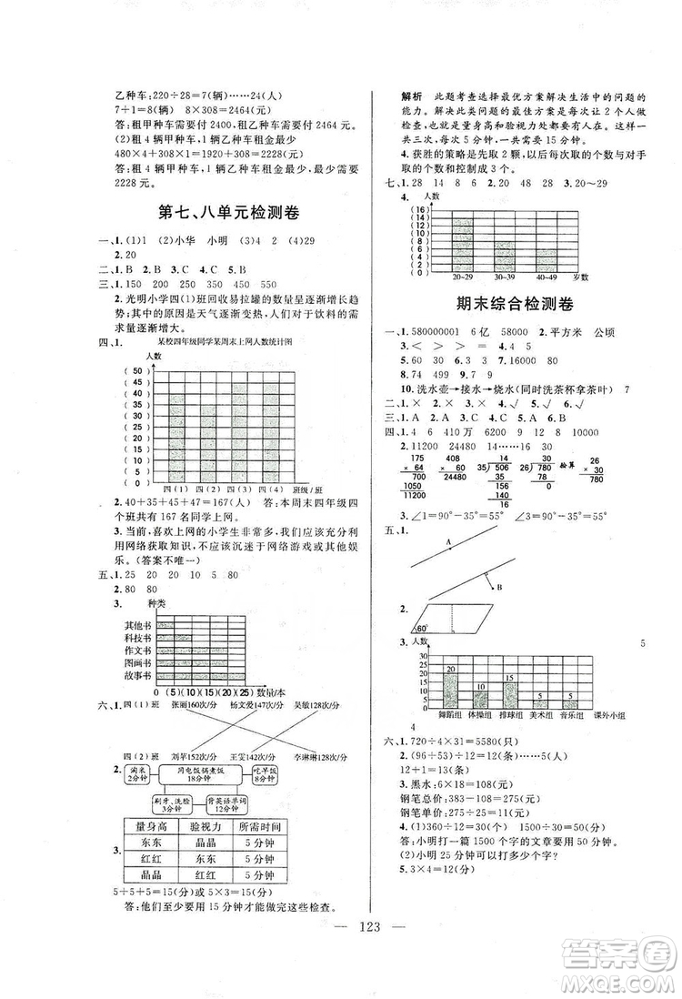 陽光出版社2019快樂練習作業(yè)本數(shù)學四年級上冊人教版答案