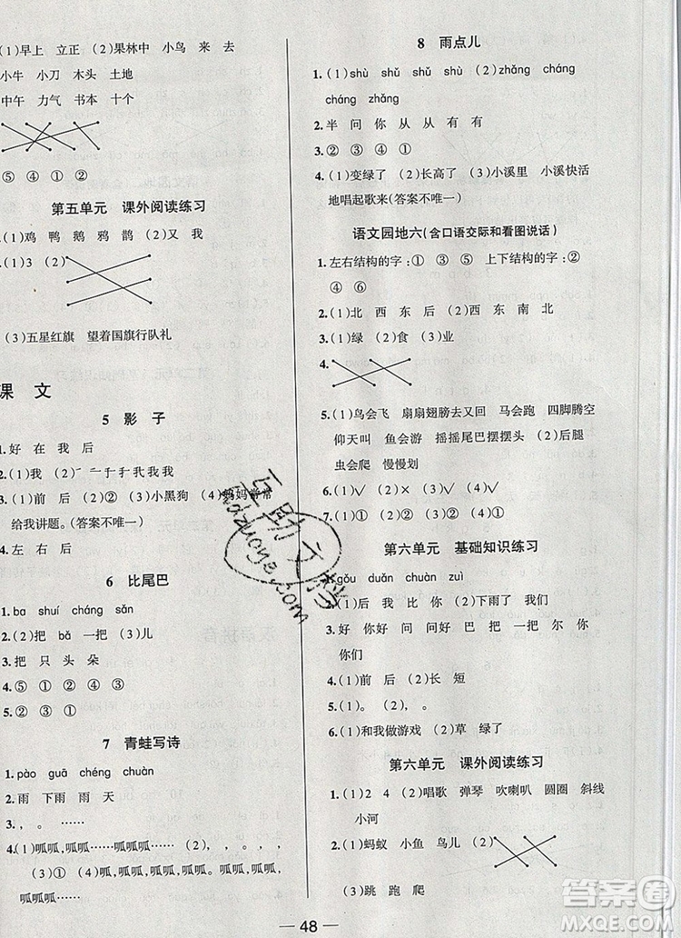 現(xiàn)代教育出版社2019年走向優(yōu)等生一年級(jí)語(yǔ)文上冊(cè)人教版答案