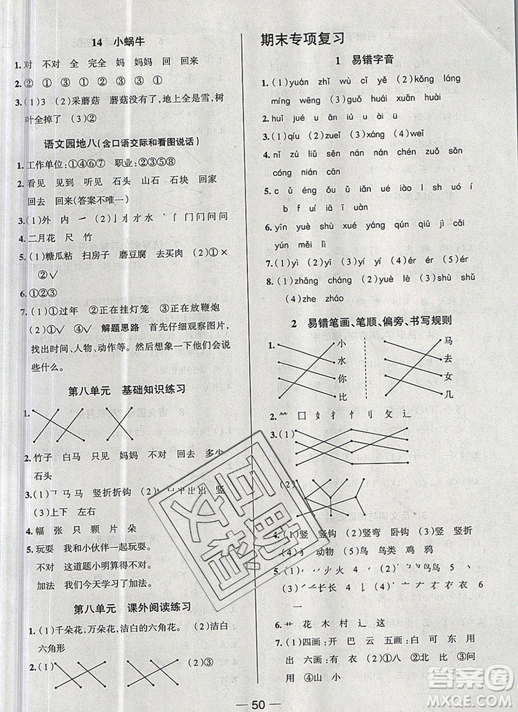 現(xiàn)代教育出版社2019年走向優(yōu)等生一年級(jí)語(yǔ)文上冊(cè)人教版答案