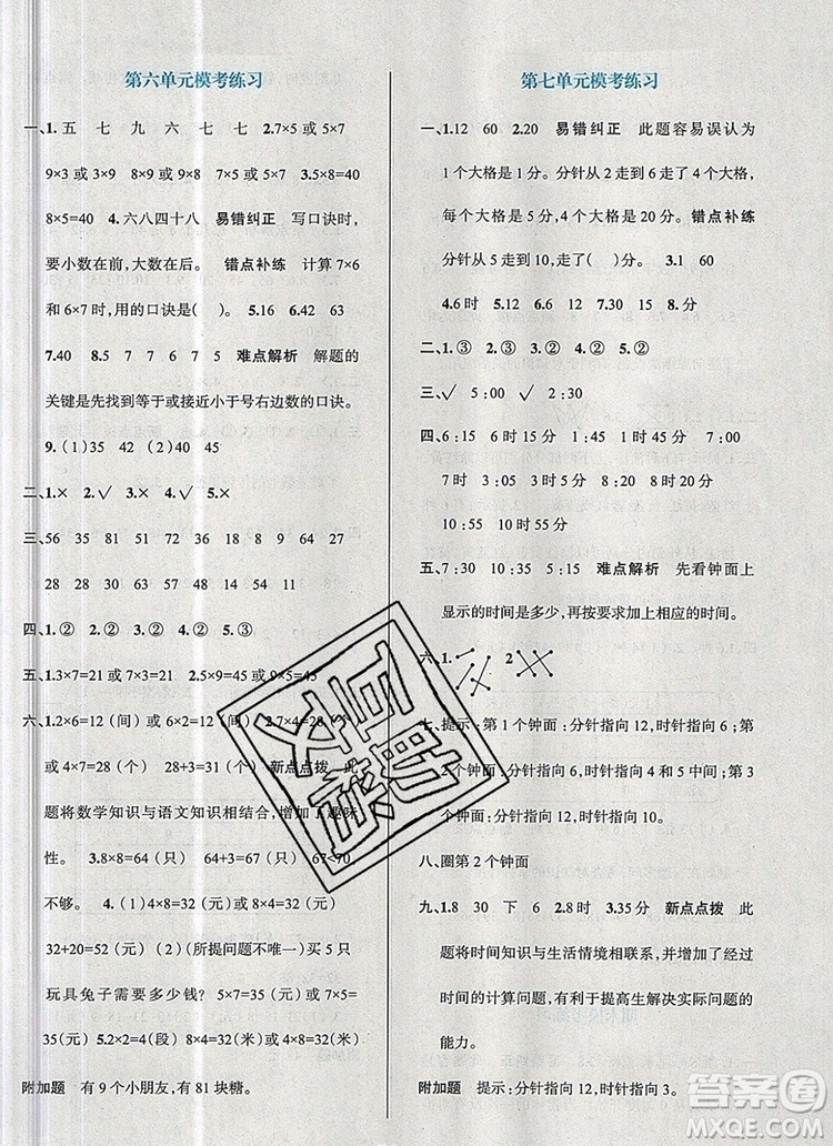 現(xiàn)代教育出版社2019年走向優(yōu)等生二年級數(shù)學(xué)上冊人教版答案