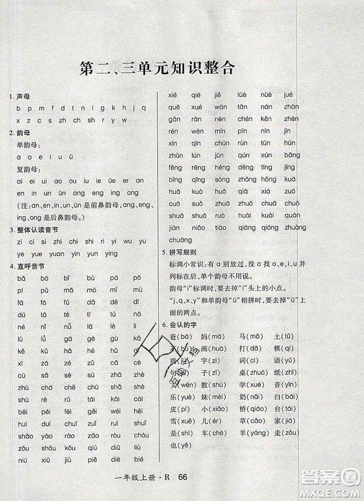 2019年秋新版贏在立德?tīng)钤?卷通一年級(jí)語(yǔ)文上冊(cè)人教版答案