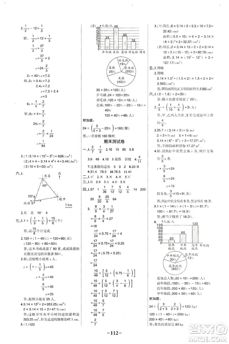 長江出版社2019狀元成才路狀元作業(yè)本六年級數(shù)學上冊人教版答案