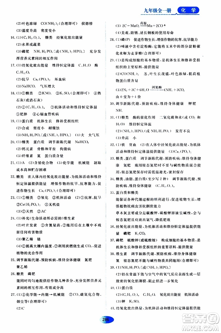 黑龍江教育出版社2019年五四學(xué)制資源與評(píng)價(jià)化學(xué)九年級(jí)全一冊(cè)人教版參考答案