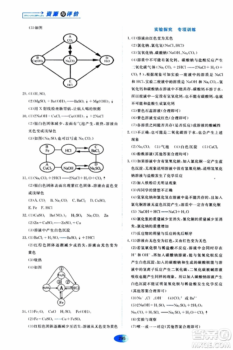 黑龍江教育出版社2019年五四學(xué)制資源與評(píng)價(jià)化學(xué)九年級(jí)全一冊(cè)人教版參考答案