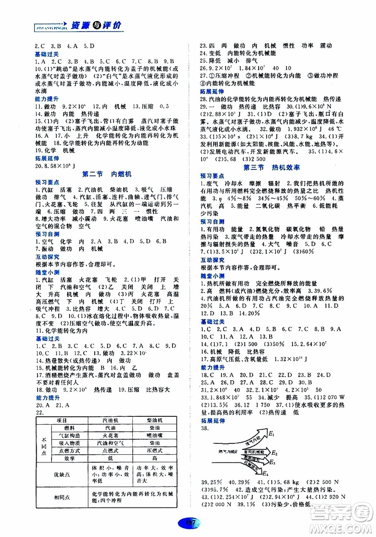 黑龍江教育出版社2019年資源與評價物理九年級上冊教科版參考答案