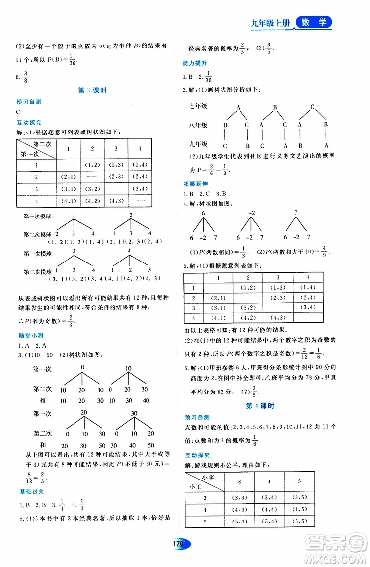 2019年秋資源與評(píng)價(jià)數(shù)學(xué)九年級(jí)上冊(cè)人教版參考答案