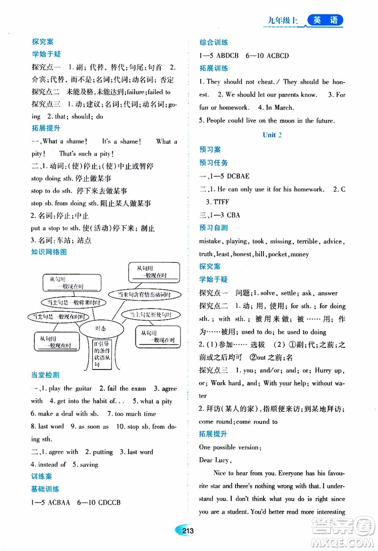 2019年秋資源與評(píng)價(jià)英語(yǔ)九年級(jí)上冊(cè)外研版參考答案