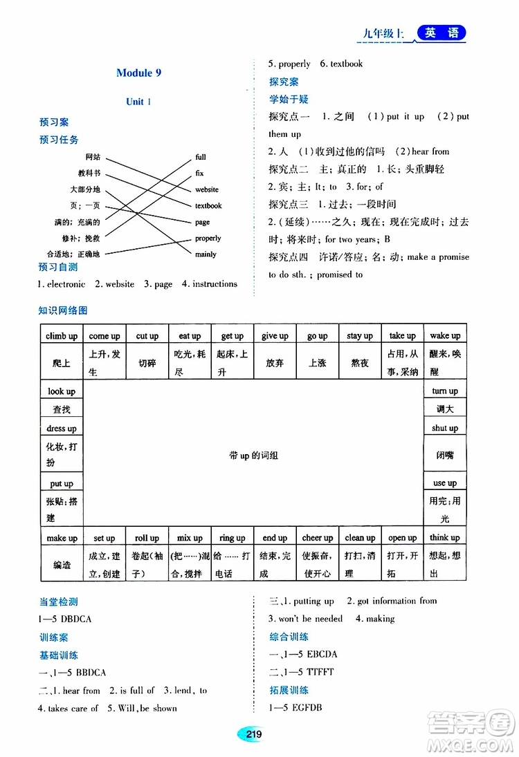 2019年秋資源與評(píng)價(jià)英語(yǔ)九年級(jí)上冊(cè)外研版參考答案