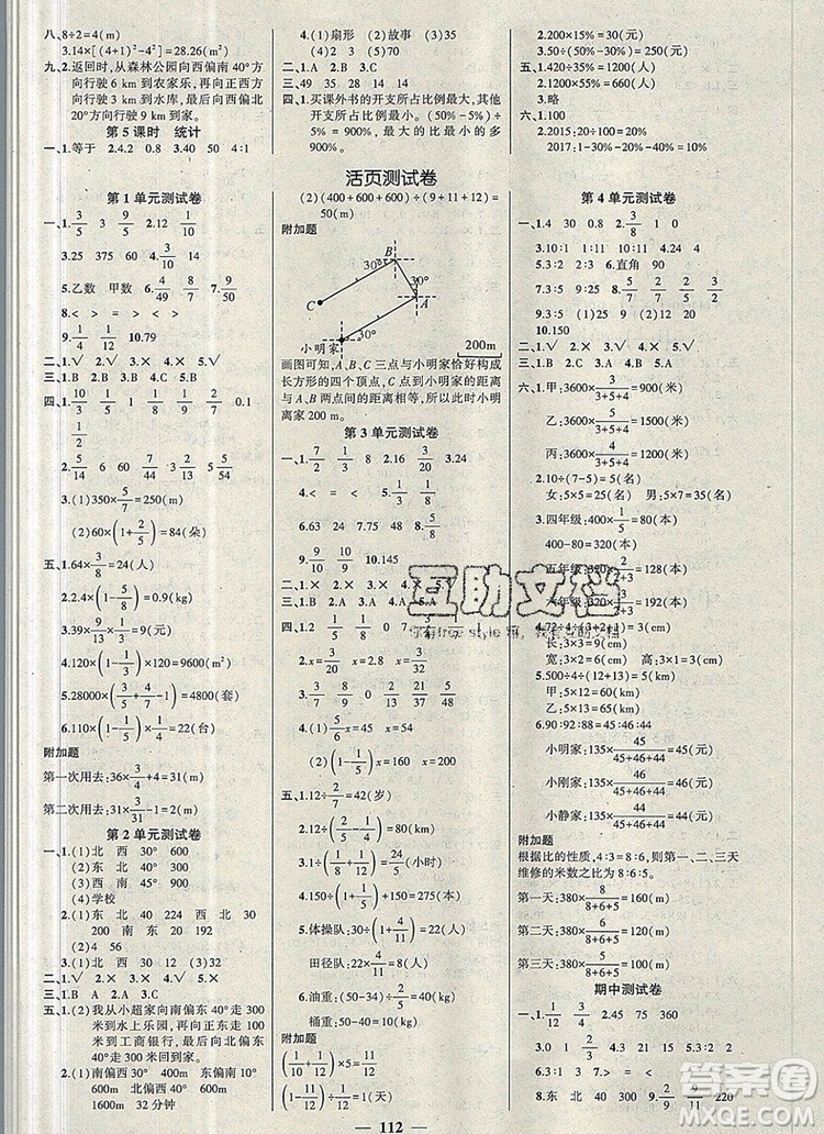 2019年秋新版創(chuàng)優(yōu)作業(yè)100分導(dǎo)學案六年級數(shù)學上冊人教版答案