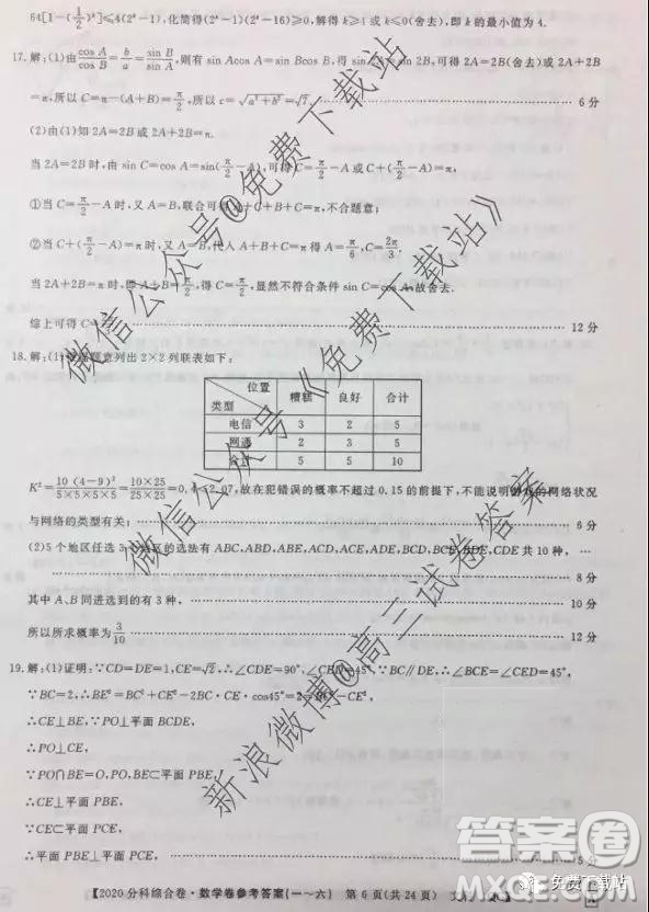 2020屆全國高考3+3分科綜合卷二文科數(shù)學(xué)試題及參考答案