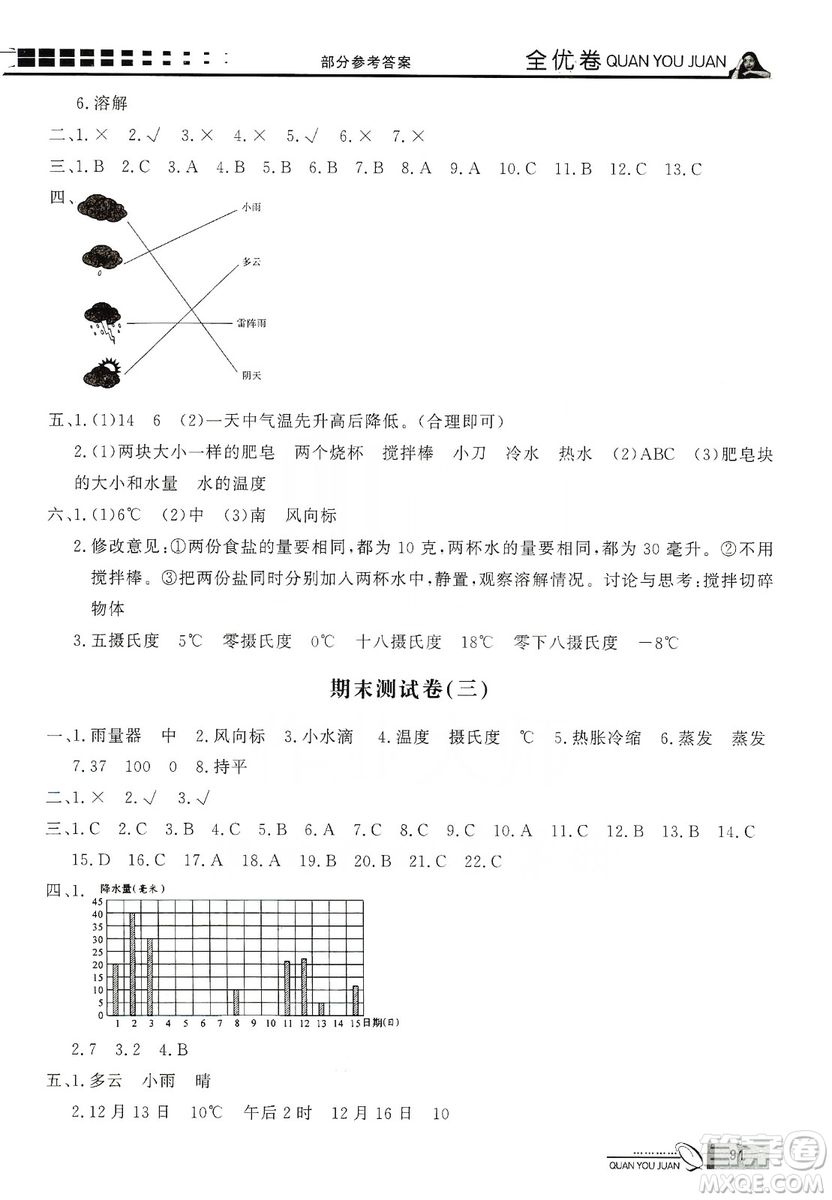 花山小狀元2019學習力提升達標科學三年級上冊教科版答案