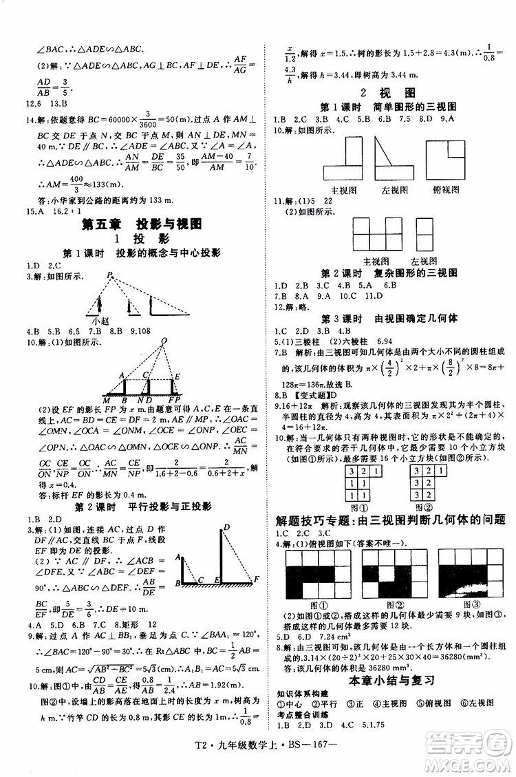 2019秋優(yōu)翼叢書學(xué)練優(yōu)數(shù)學(xué)九年級上BS北師版參考答案