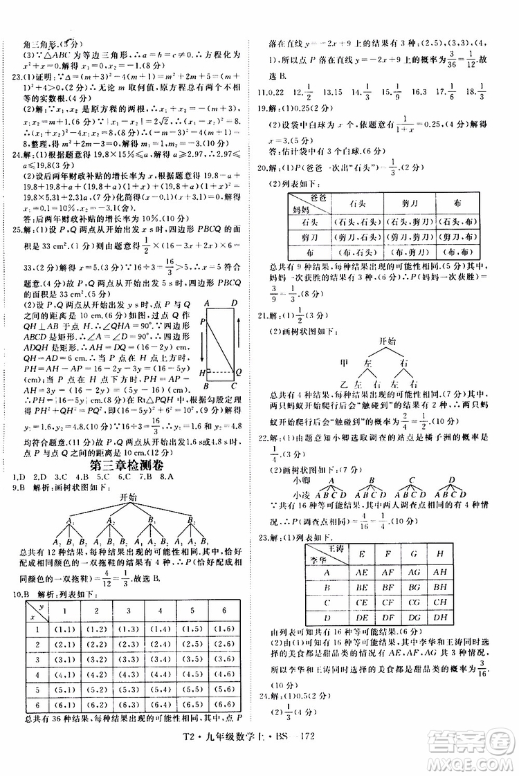 2019秋優(yōu)翼叢書學(xué)練優(yōu)數(shù)學(xué)九年級上BS北師版參考答案