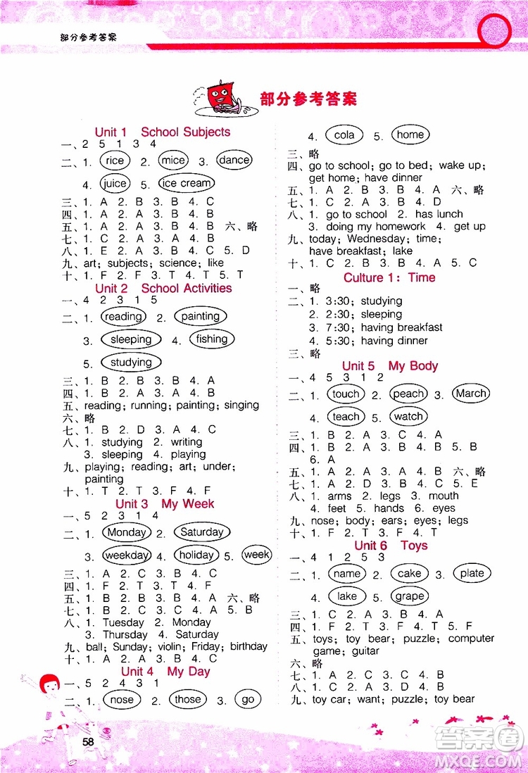 2019年新課程學(xué)習(xí)輔導(dǎo)英語四年級上冊廣東人民版參考答案