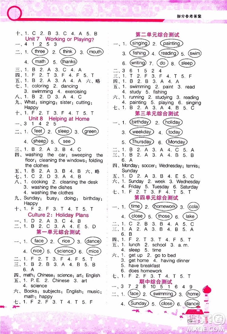 2019年新課程學(xué)習(xí)輔導(dǎo)英語四年級上冊廣東人民版參考答案