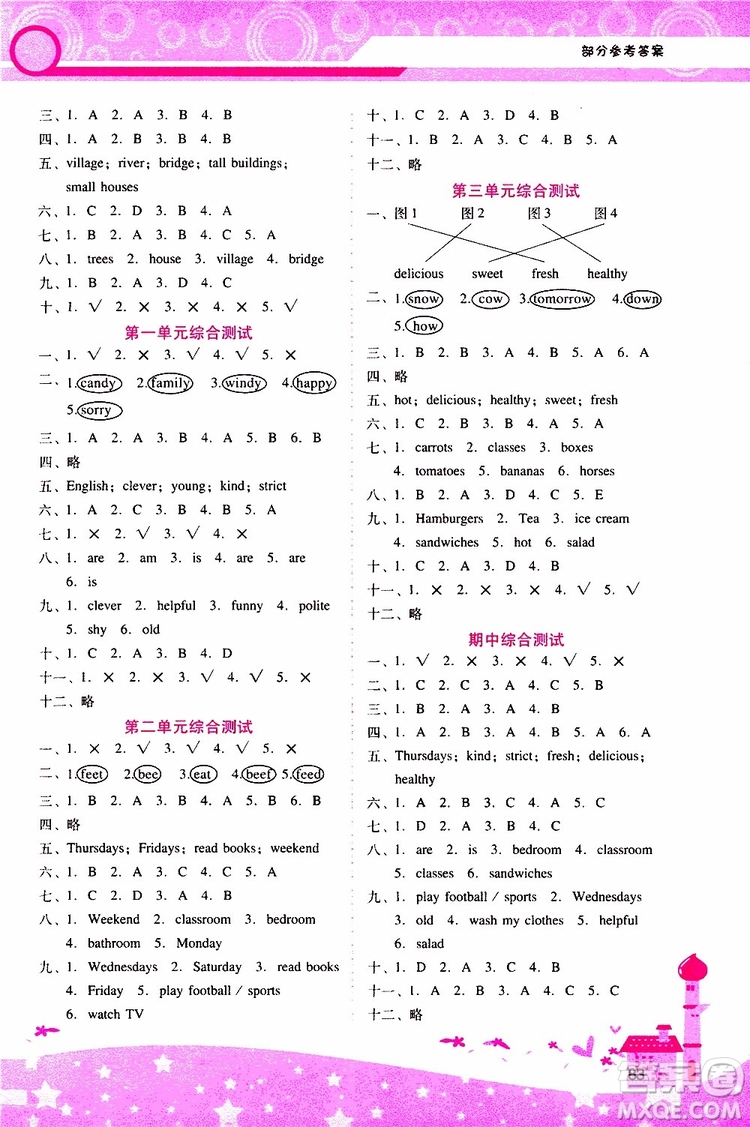 2019年新課程學(xué)習(xí)輔導(dǎo)英語五年級上冊PEP人教版參考答案