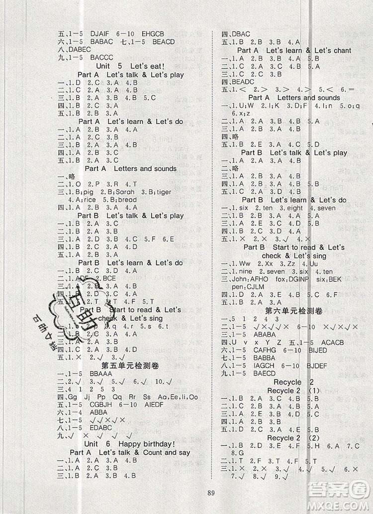 2019年351高效課堂導(dǎo)學(xué)案三年級英語上冊人教版答案