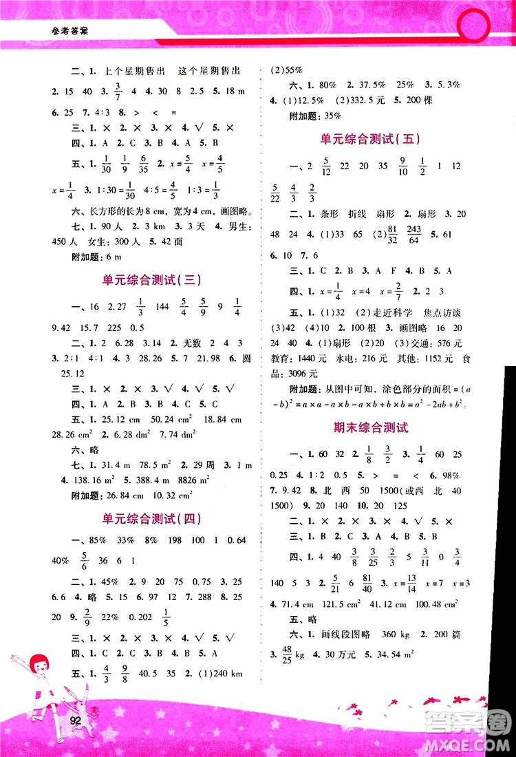 2019年新課程學習輔導數(shù)學六年級上冊人教版參考答案