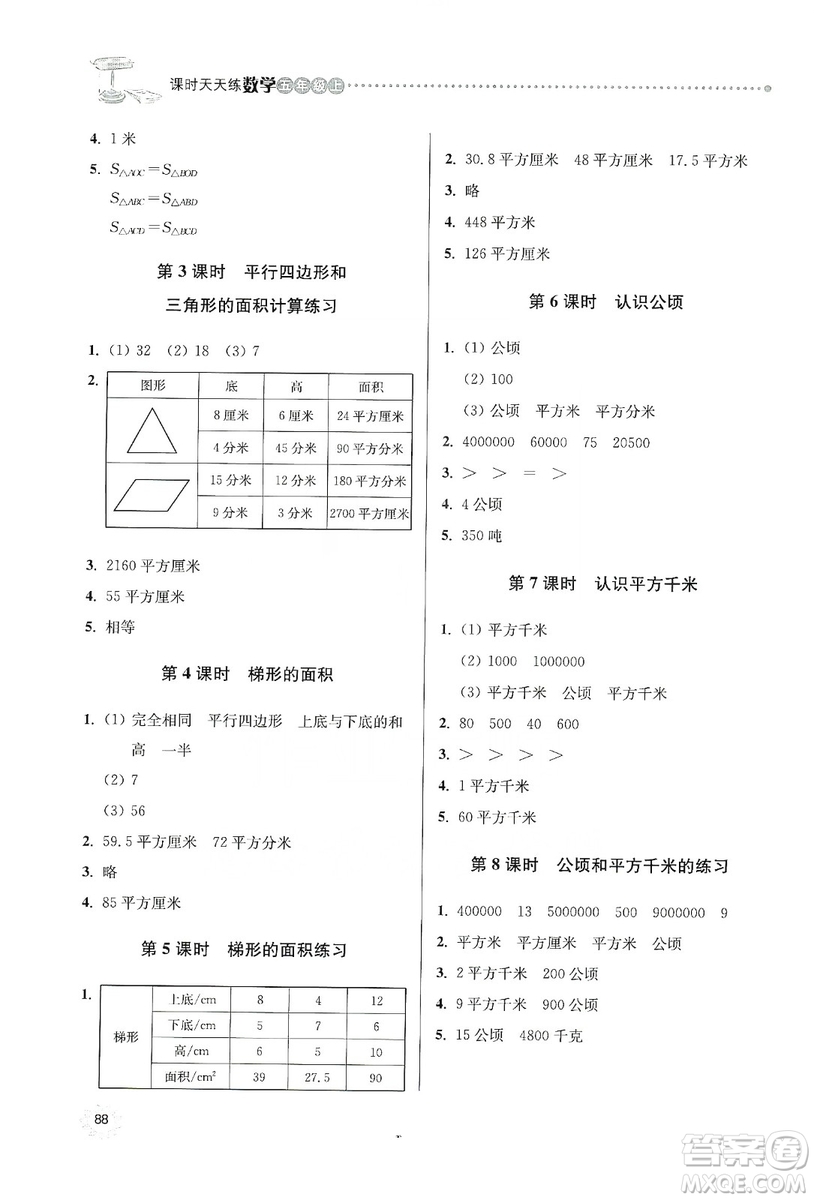 南大勵(lì)學(xué)2019課時(shí)天天練五年級數(shù)學(xué)上冊蘇教版答案