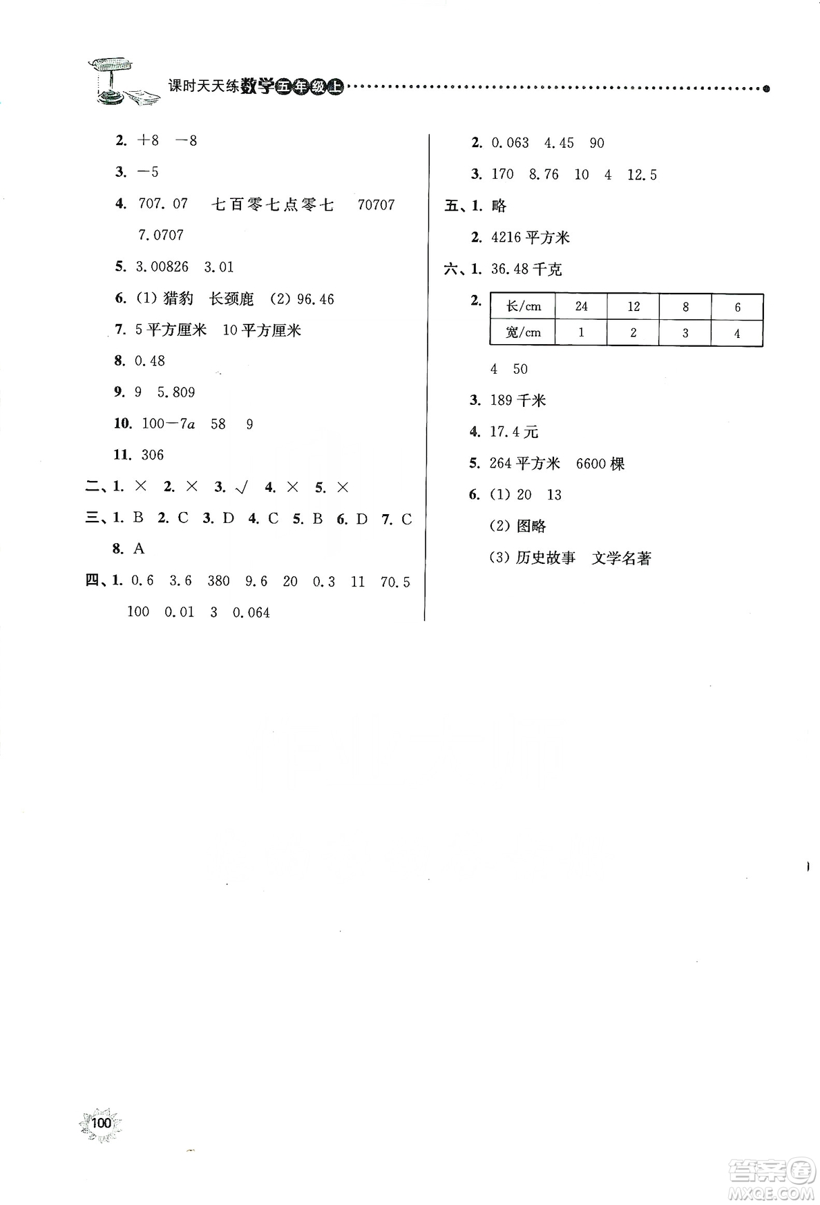 南大勵(lì)學(xué)2019課時(shí)天天練五年級數(shù)學(xué)上冊蘇教版答案