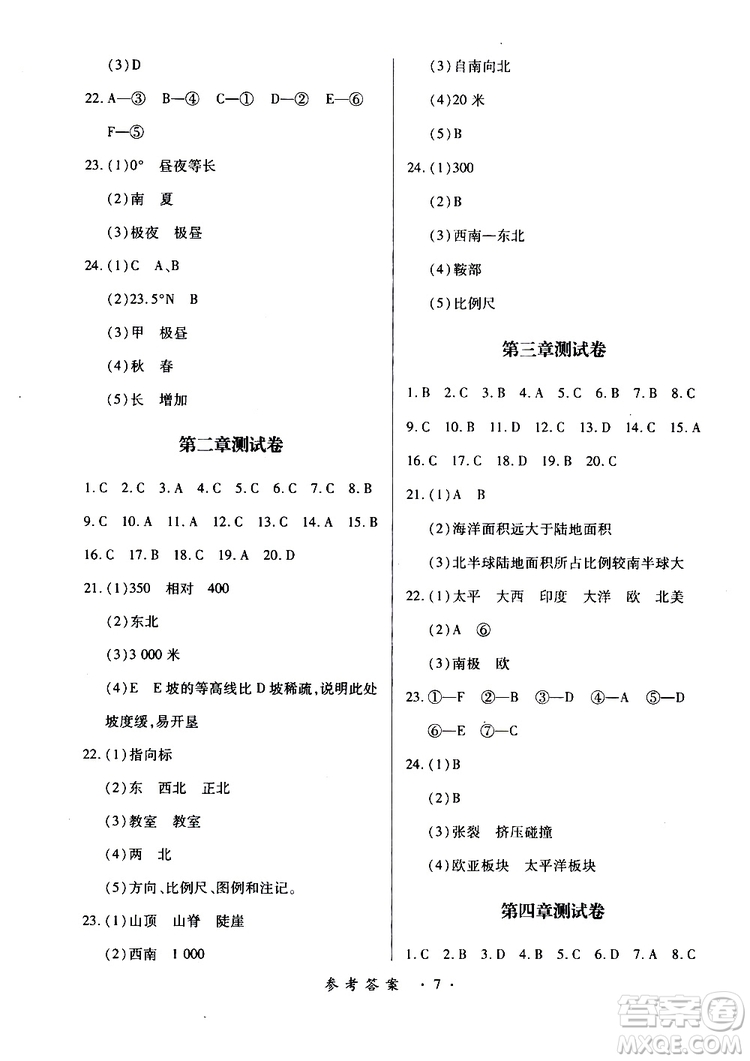 2019年一課一練創(chuàng)新練習(xí)地理七年級(jí)上冊(cè)商務(wù)星球版參考答案