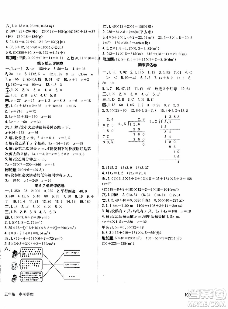 2019年英才小狀元同步優(yōu)化練與測(cè)五年級(jí)上冊(cè)數(shù)學(xué)RJ人教版參考答案