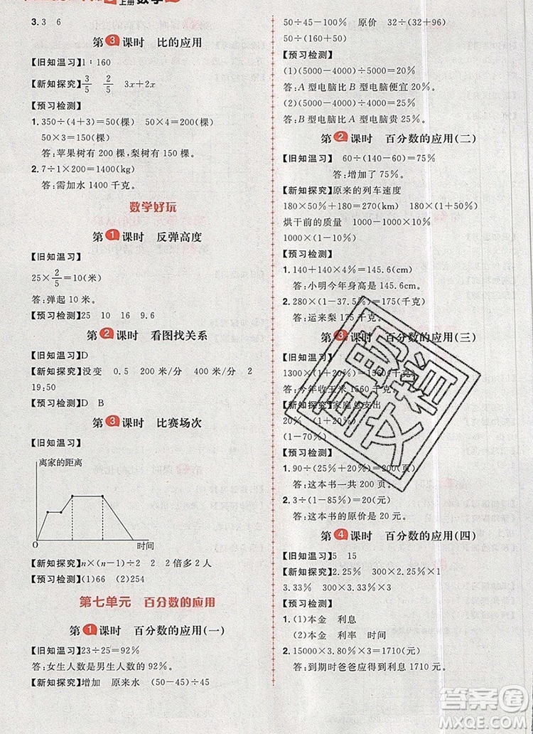 南方出版社2019年核心素養(yǎng)天天練六年級數學上冊北師大版答案