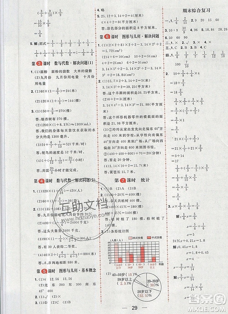 南方出版社2019年核心素養(yǎng)天天練六年級數(shù)學上冊人教版答案